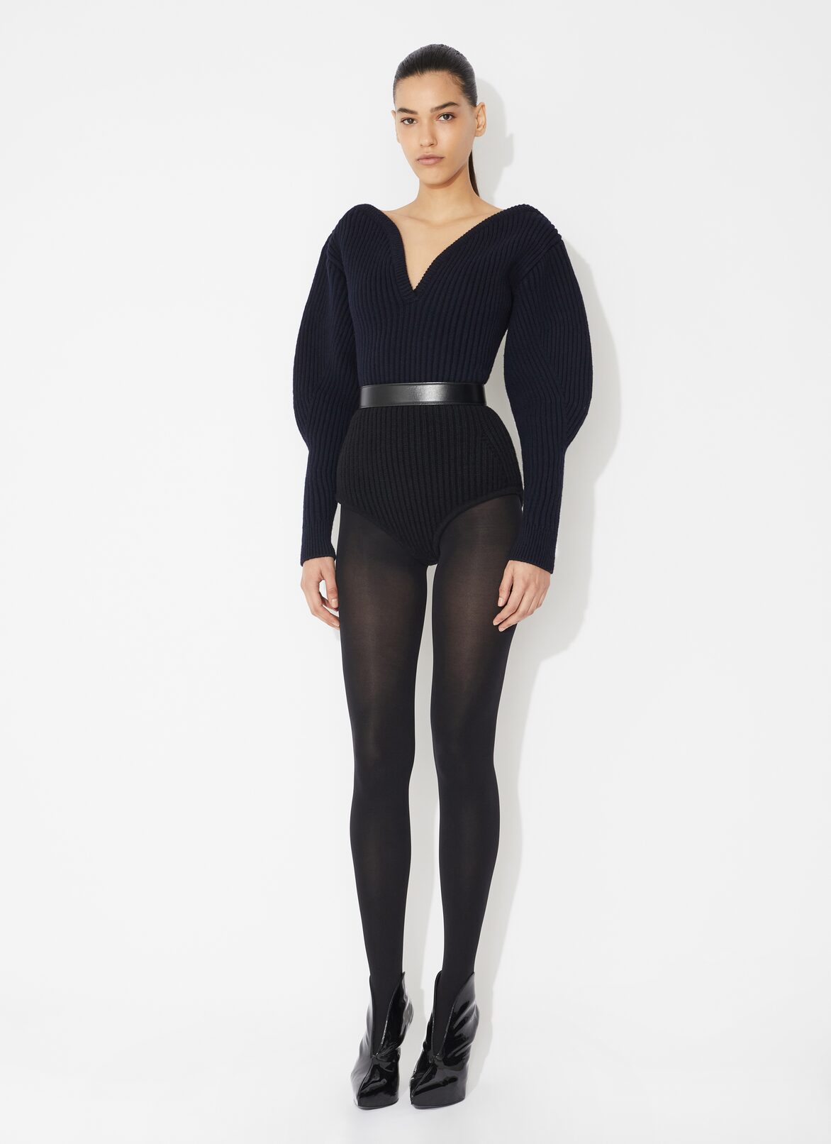 Wool cashmere heart rib sweater ALAÏA BLUE WOOL CASHMERE HEART RIB SWEATER